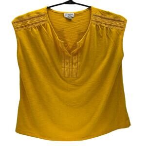 Liz Claiborne Cotton Polyester Mustard Yellow Solid Sleeveless Shirt Women 1X